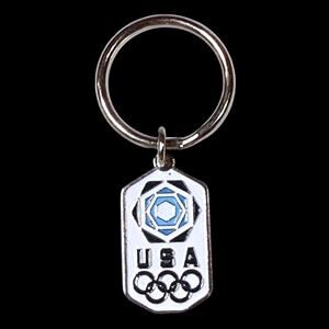 Vintage US Olympics Keychain White Blue Enamel Team Logo Silver Tone